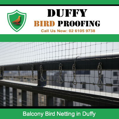 Completed balcony bird netting installation on multi level building in Duffy Canberra