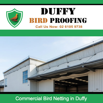 Commercial bird netting protecting warehouse entrance and facade in Duffy Canberra